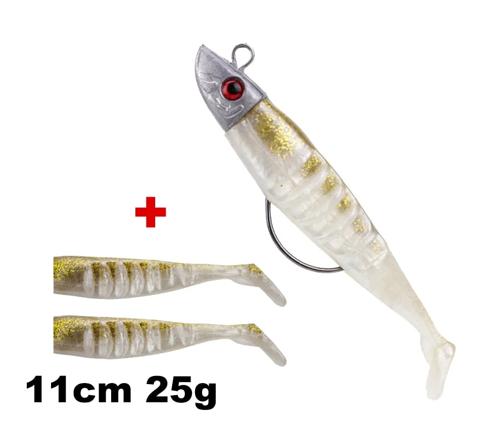 1 Set 7.6g/14g/15g/25g Jig Head hook Fishing Lure Minnow Wobblers Silicone Soft Baits Tackle