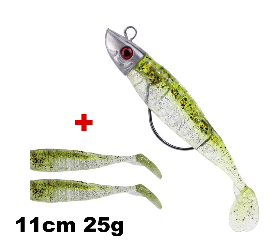 1 Set 7.6g/14g/15g/25g Jig Head hook Fishing Lure Minnow Wobblers Silicone Soft Baits Tackle