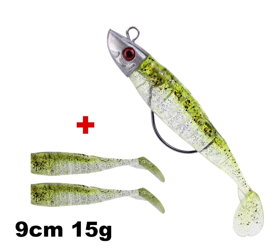 1 Set 7.6g/14g/15g/25g Jig Head hook Fishing Lure Minnow Wobblers Silicone Soft Baits Tackle
