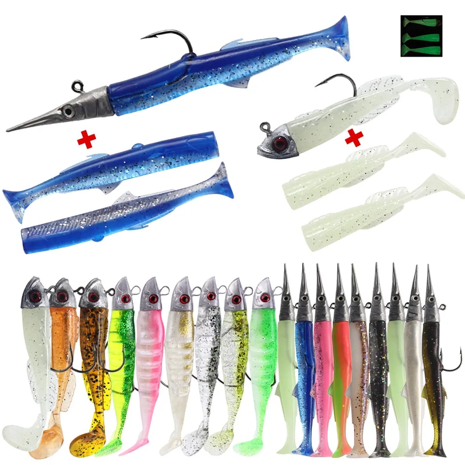 1 Set 7.6g/14g/15g/25g Jig Head hook Fishing Lure Minnow Wobblers Silicone Soft Baits Tackle