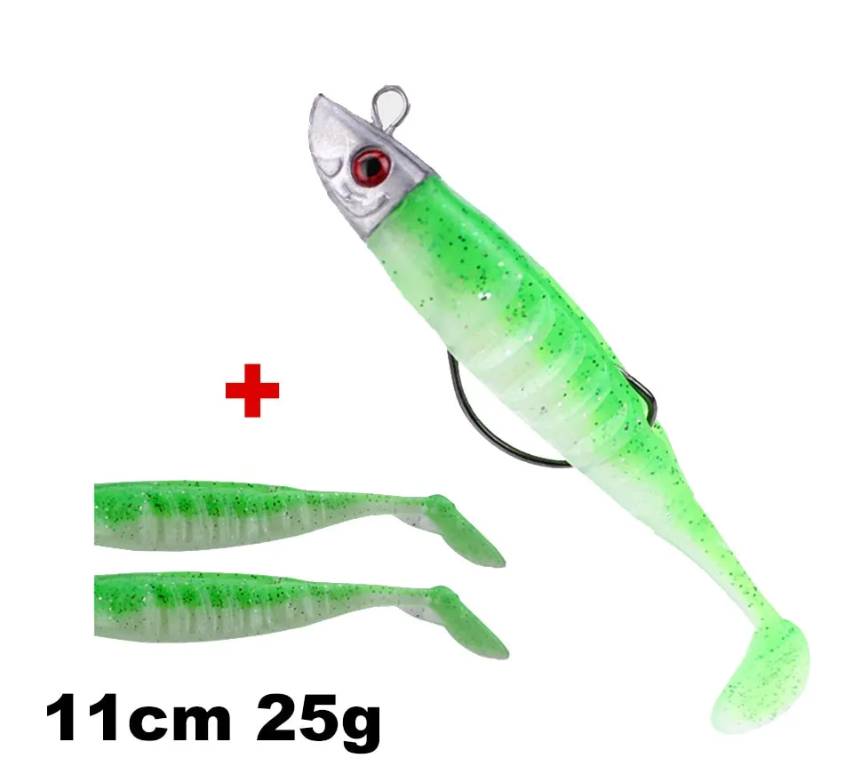 1 Set 7.6g/14g/15g/25g Jig Head hook Fishing Lure Minnow Wobblers Silicone Soft Baits Tackle