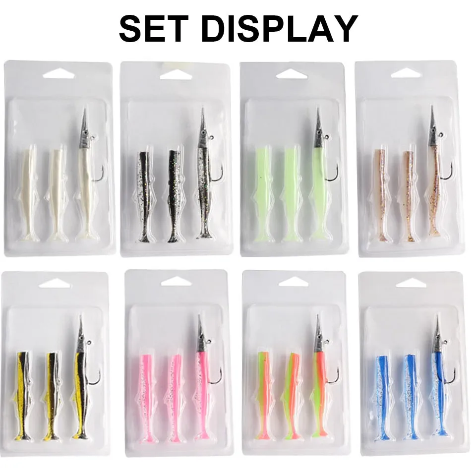 1 Set 7.6g/14g/15g/25g Jig Head hook Fishing Lure Minnow Wobblers Silicone Soft Baits Tackle