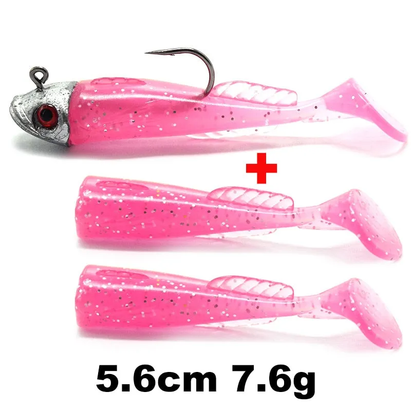 1 Set 7.6g/14g/15g/25g Jig Head hook Fishing Lure Minnow Wobblers Silicone Soft Baits Tackle