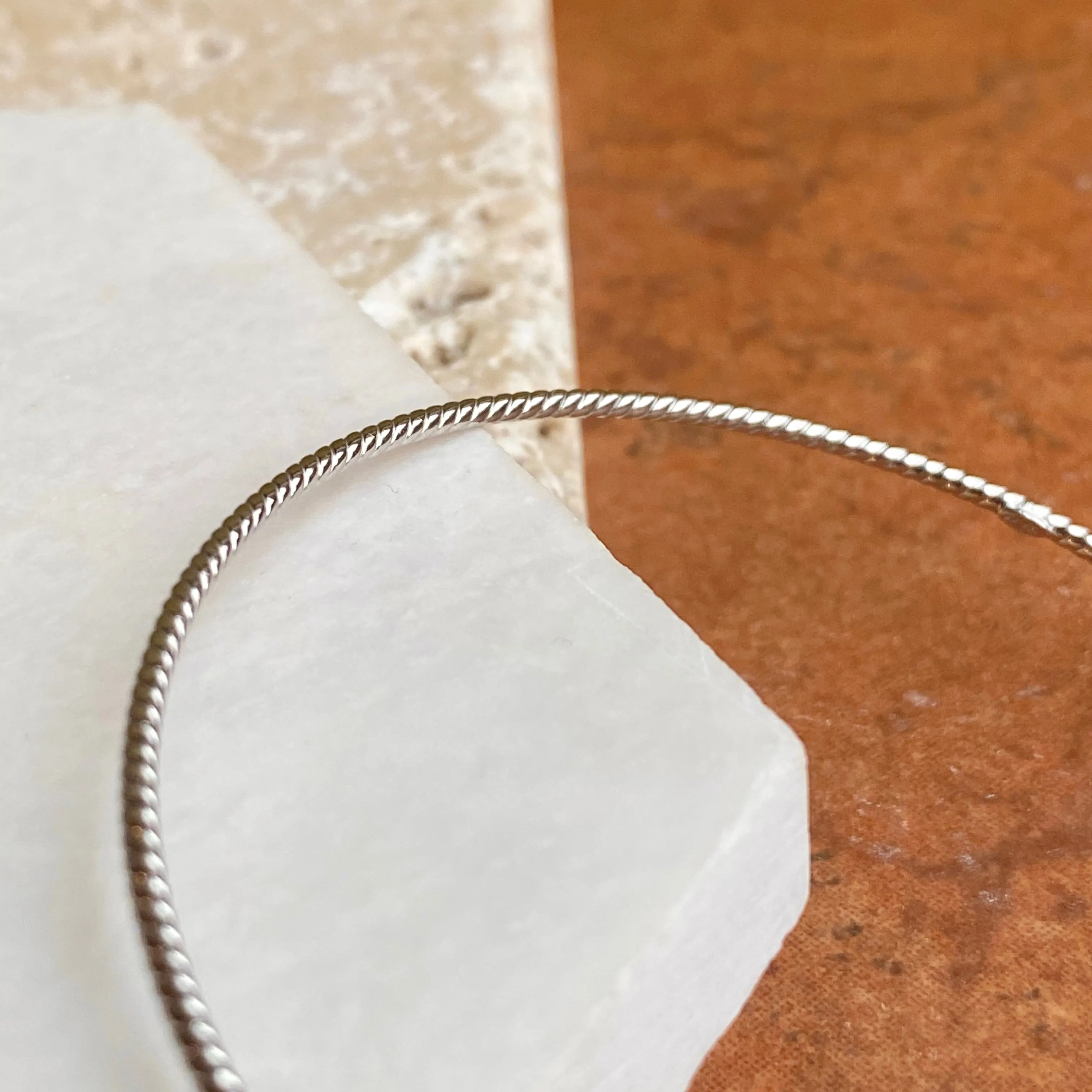 14KT White Gold Thin Rope Twist Slip-On Bangle Bracelet 1.5mm