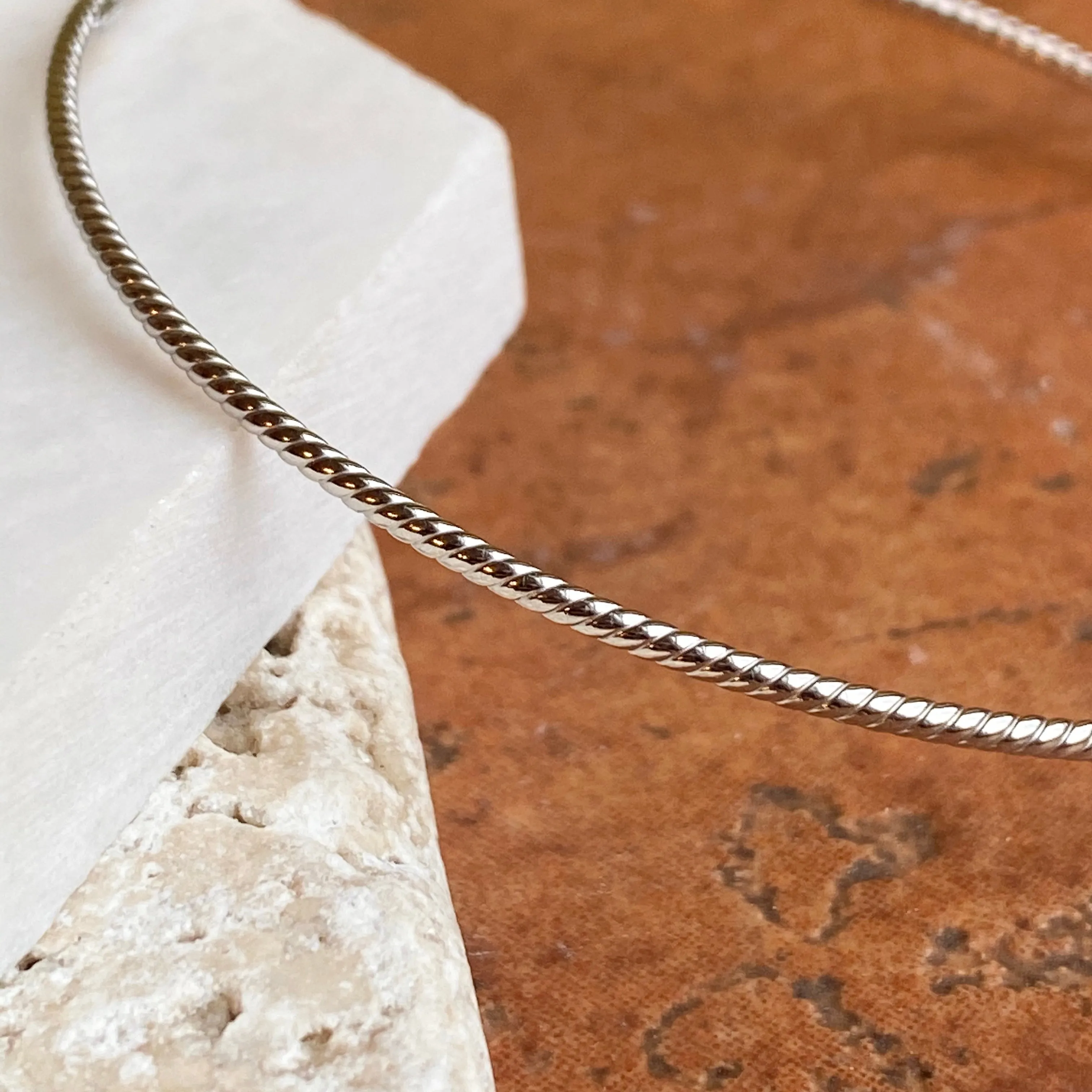 14KT White Gold Thin Rope Twist Slip-On Bangle Bracelet 1.5mm
