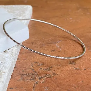 14KT White Gold Thin Rope Twist Slip-On Bangle Bracelet 1.5mm