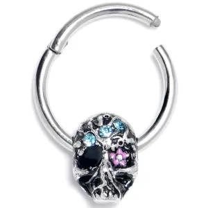 16 Gauge 3/8 Blue Gem Stylish Skull Hinged Segment Ring