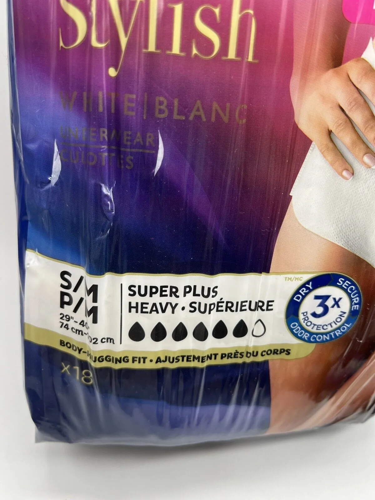 (3) S/M Tena Stylish Incontinence Underwear 18ct Each Super Plus HeavyWhite54ttl