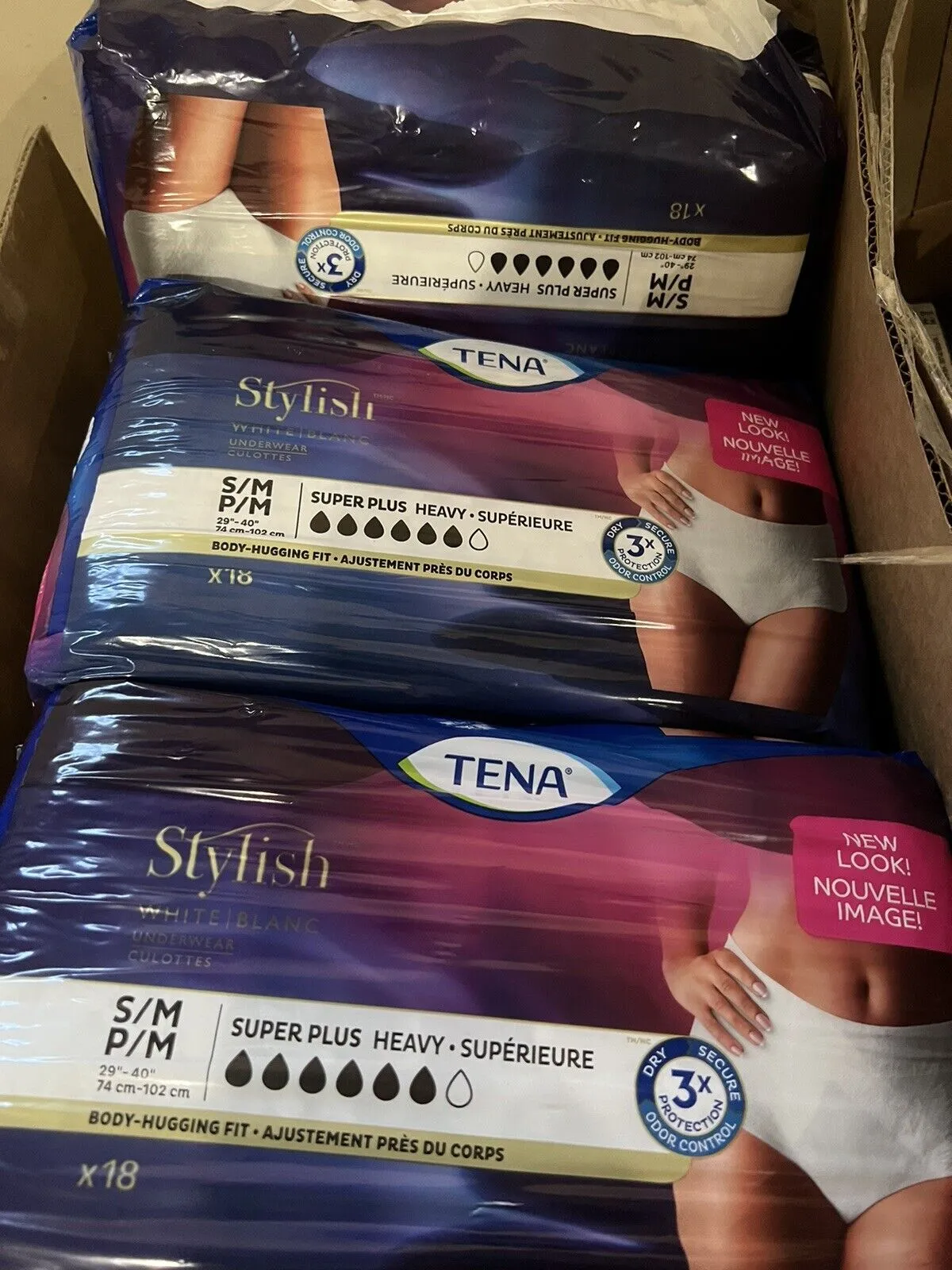 (3) S/M Tena Stylish Incontinence Underwear 18ct Each Super Plus HeavyWhite54ttl