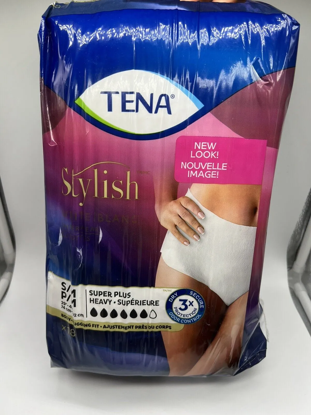 (3) S/M Tena Stylish Incontinence Underwear 18ct Each Super Plus HeavyWhite54ttl