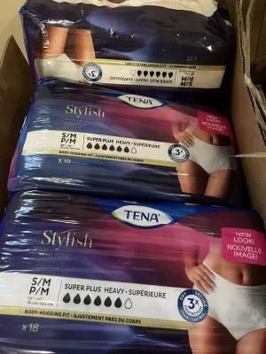 (3) S/M Tena Stylish Incontinence Underwear 18ct Each Super Plus HeavyWhite54ttl