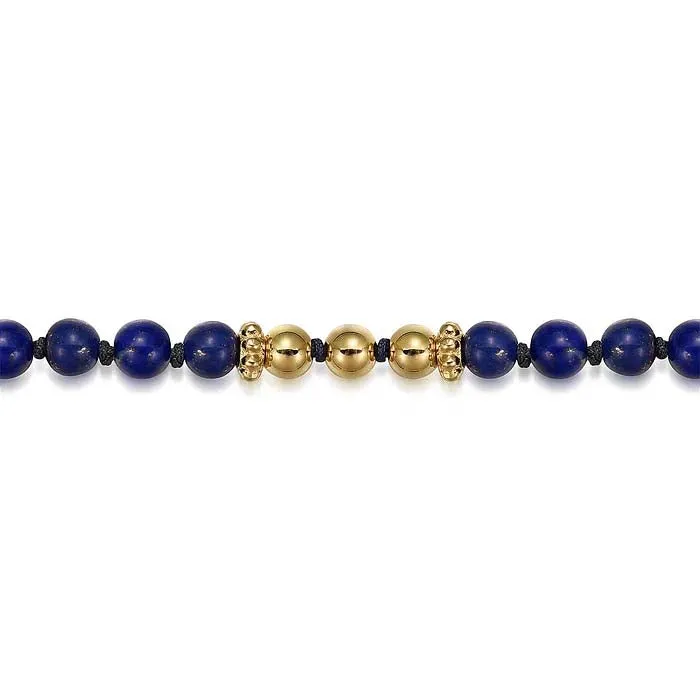 7" Lapis Bead Bracelet in 14K Yellow Gold