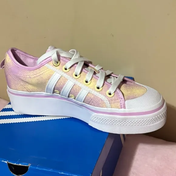 Adidas Nizza PlatformHQ9992 Pink Yellow Youth size 6.5 or women’s 8 Sneakers