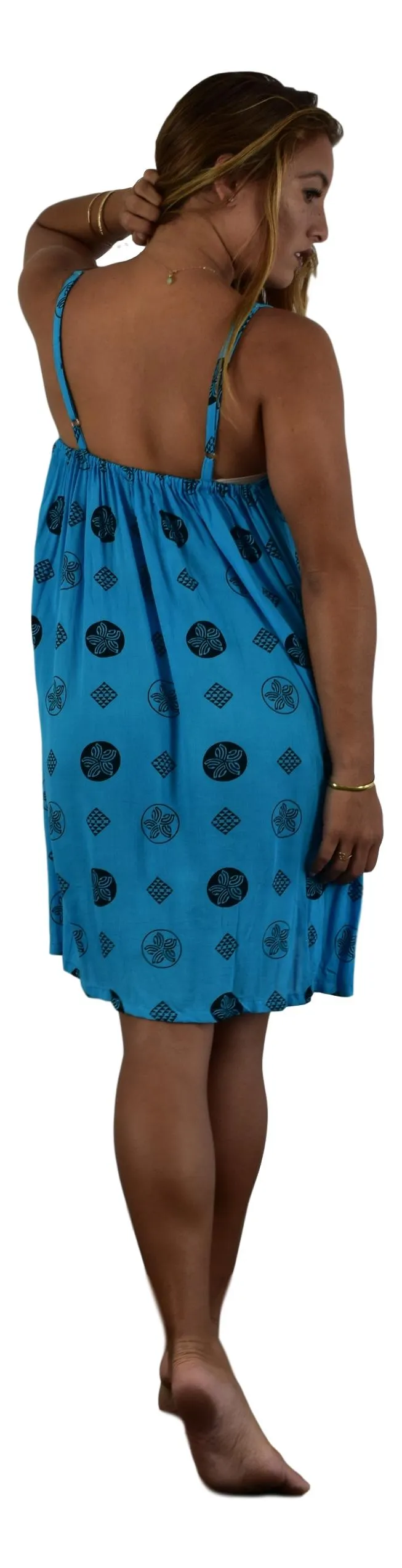 Aloha Royale - Bali Dress - Short -  Bora Bora Plumeria - Black & Turquoise