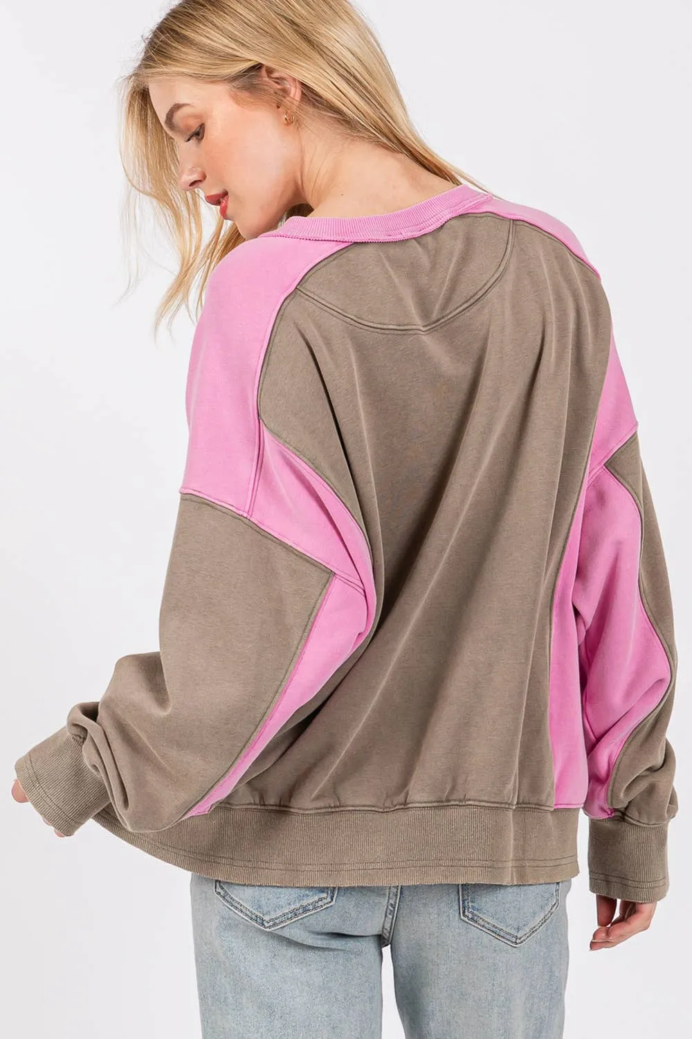 Ash Pink Color Block Sage   Fig Pullover