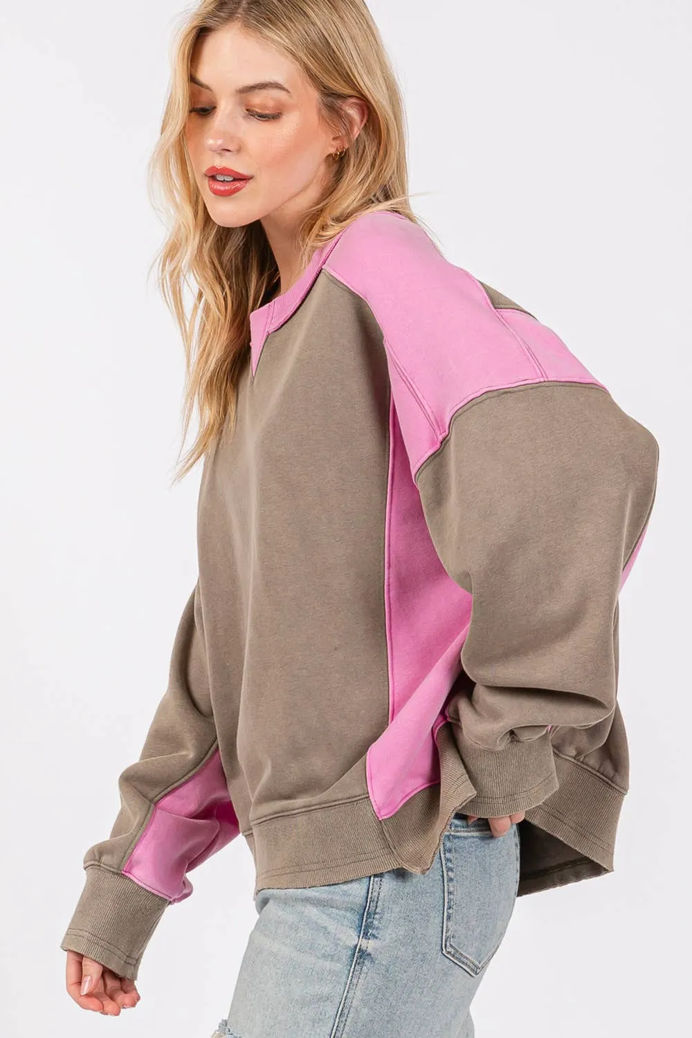 Ash Pink Color Block Sage   Fig Pullover