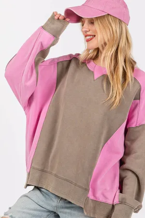 Ash Pink Color Block Sage   Fig Pullover