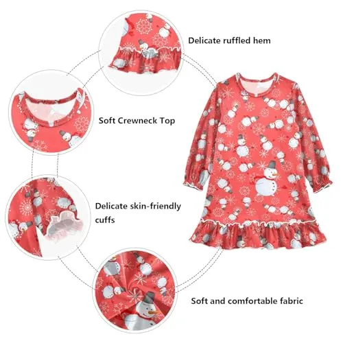 Aslsiy Girls Dress Cartoon Snowman Snow Toddler Princess Dress Casual Long Sleeve Clothes for Girls 5-6T