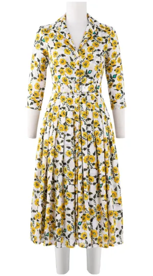 Audrey Dress #4 Shirt Collar 3/4 Sleeve Midi Length Cotton Musola (Azalea Flower Small)