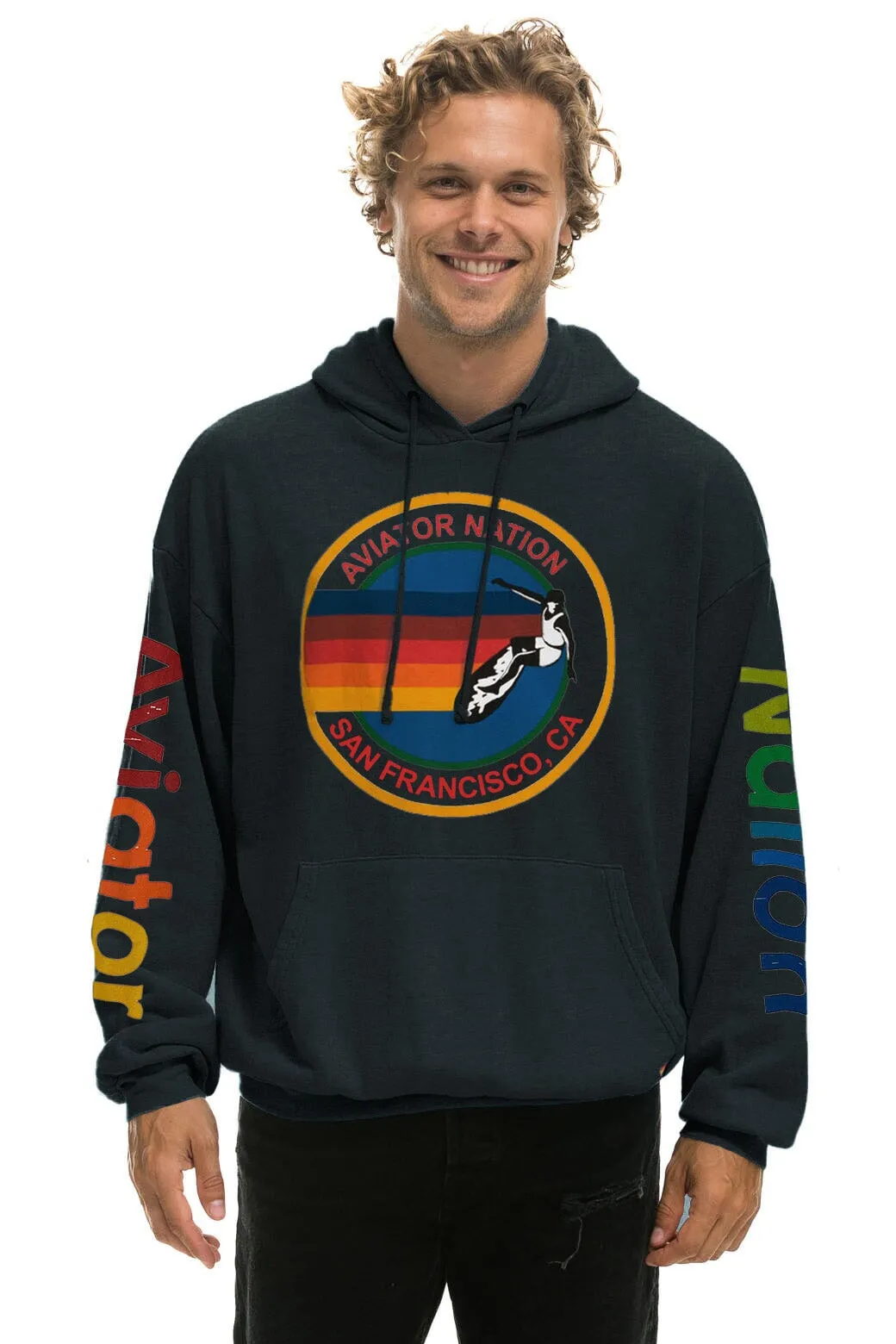 AVIATOR NATION SAN FRANCISCO RELAXED PULLOVER HOODIE - CHARCOAL