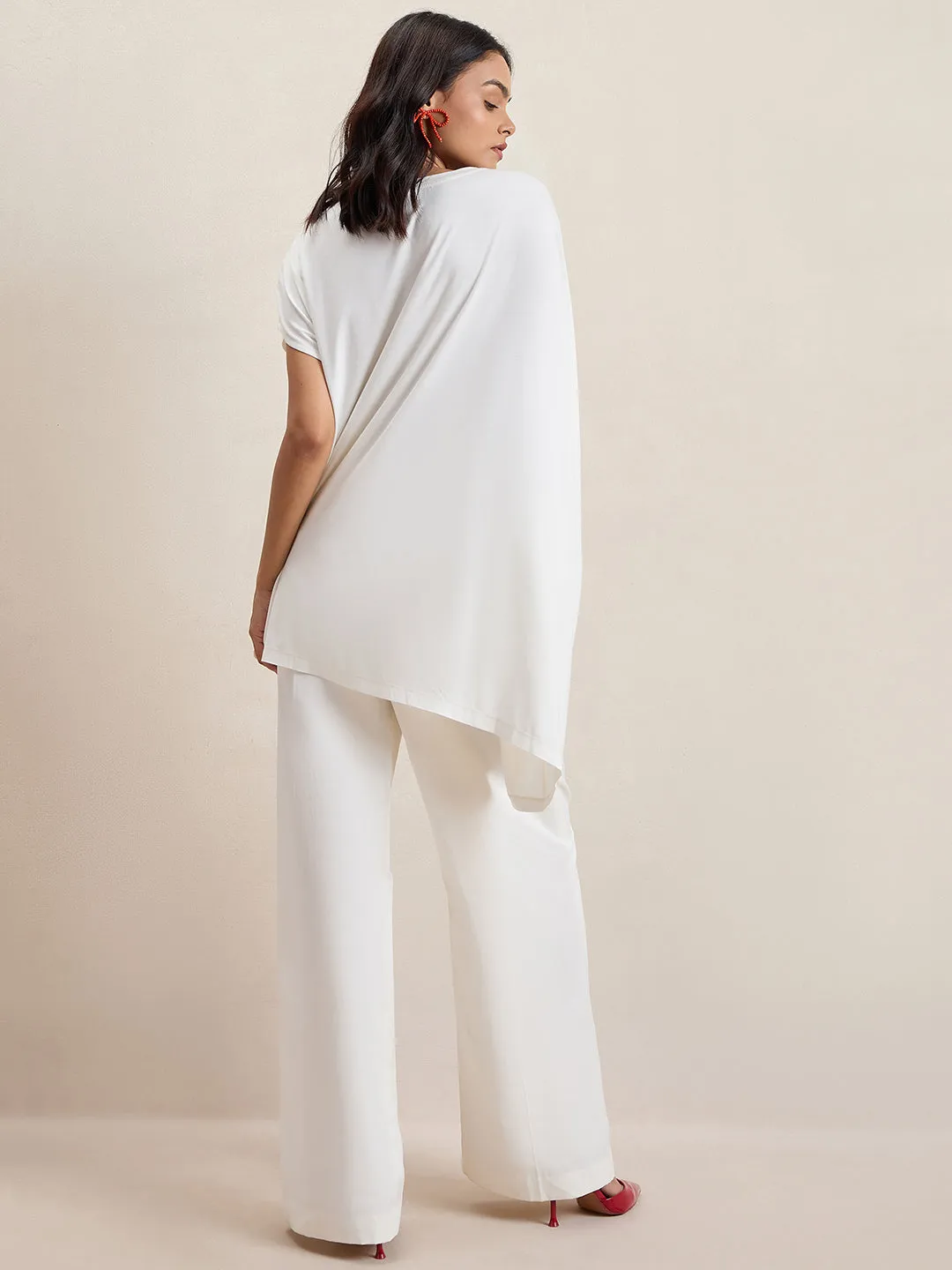 Bamboo White Knit Oversize Asymmetrical Top