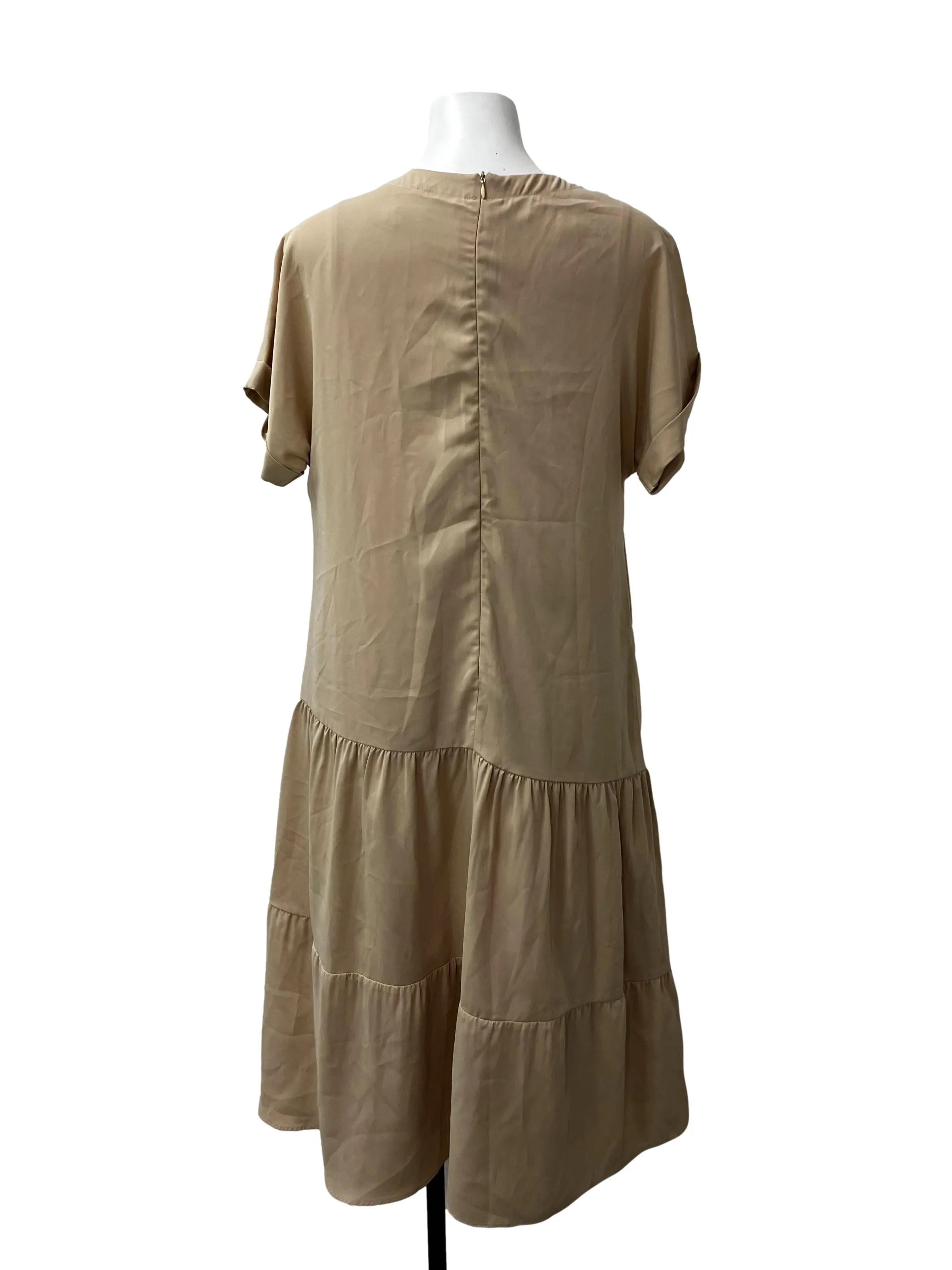 Beige V-Neck Slip On Dress