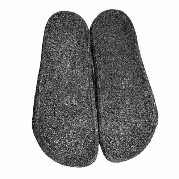 Birkenstock black white wool check slip on