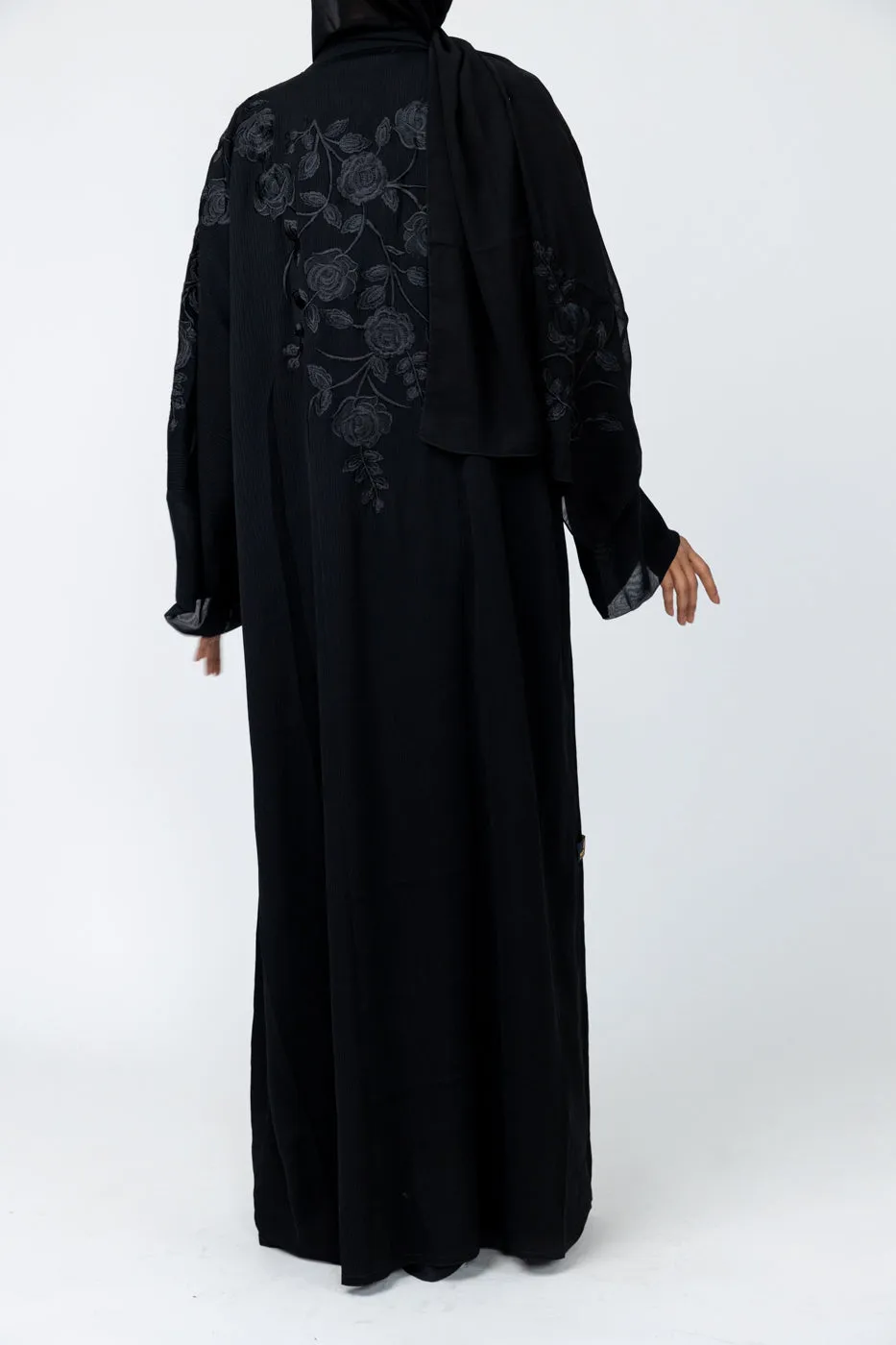 Black Floral Embroidery Kimono