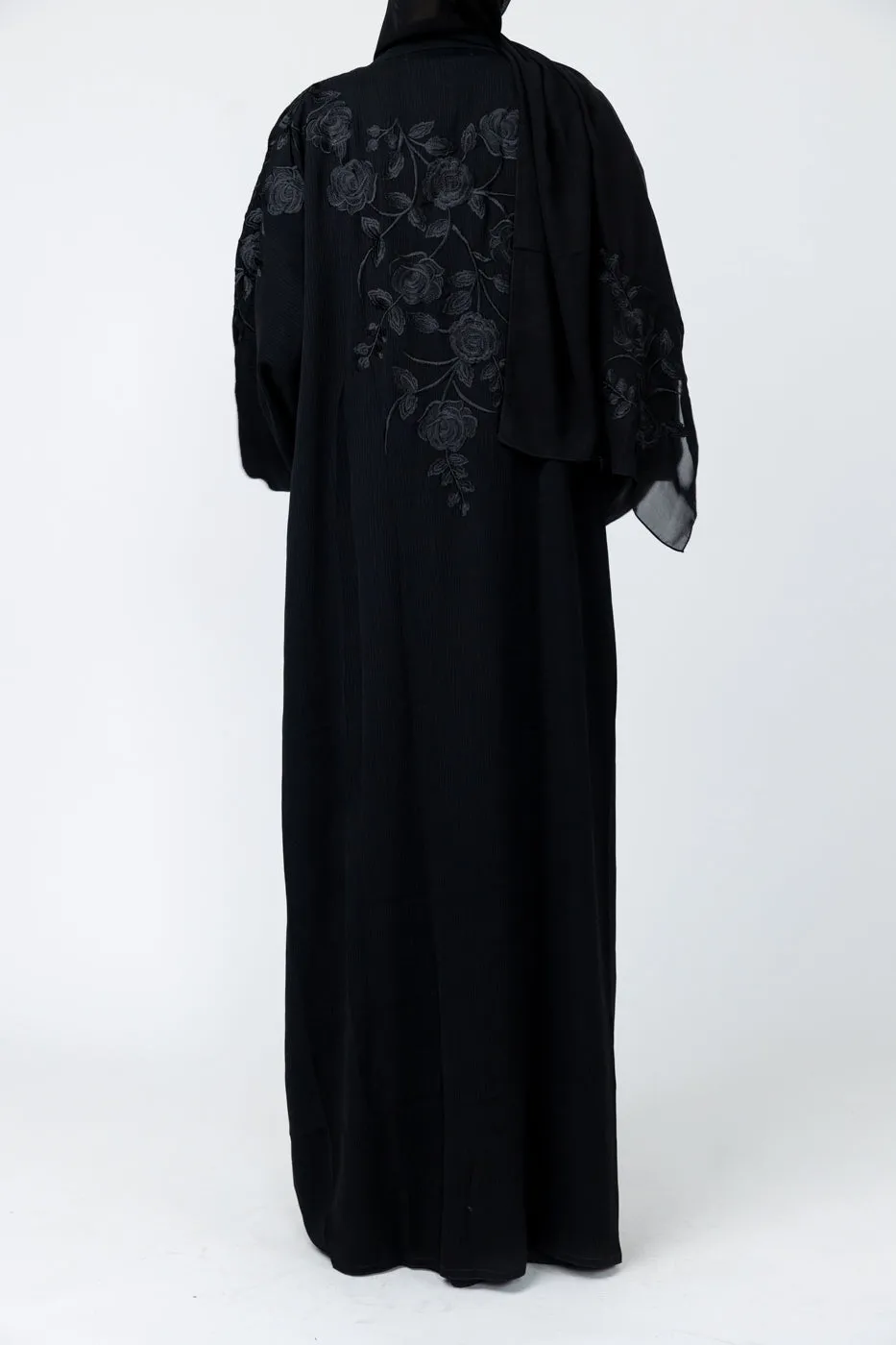 Black Floral Embroidery Kimono