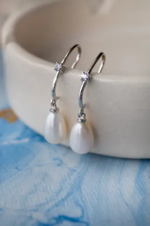 Blingy Slip-On Silver Pearl Sterling Silver Droplet Earrings