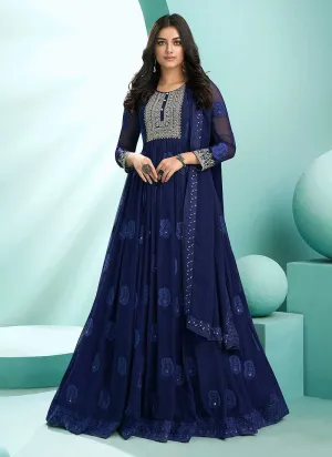 Blue Embroidered Stylish Kalidar Anarkali Suit