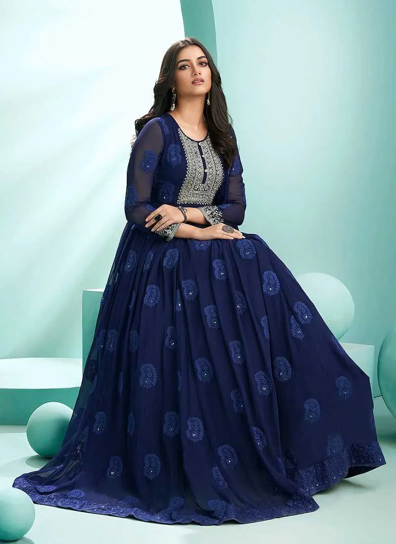 Blue Embroidered Stylish Kalidar Anarkali Suit