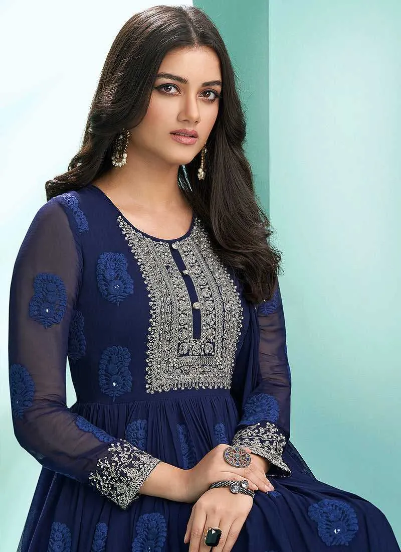 Blue Embroidered Stylish Kalidar Anarkali Suit