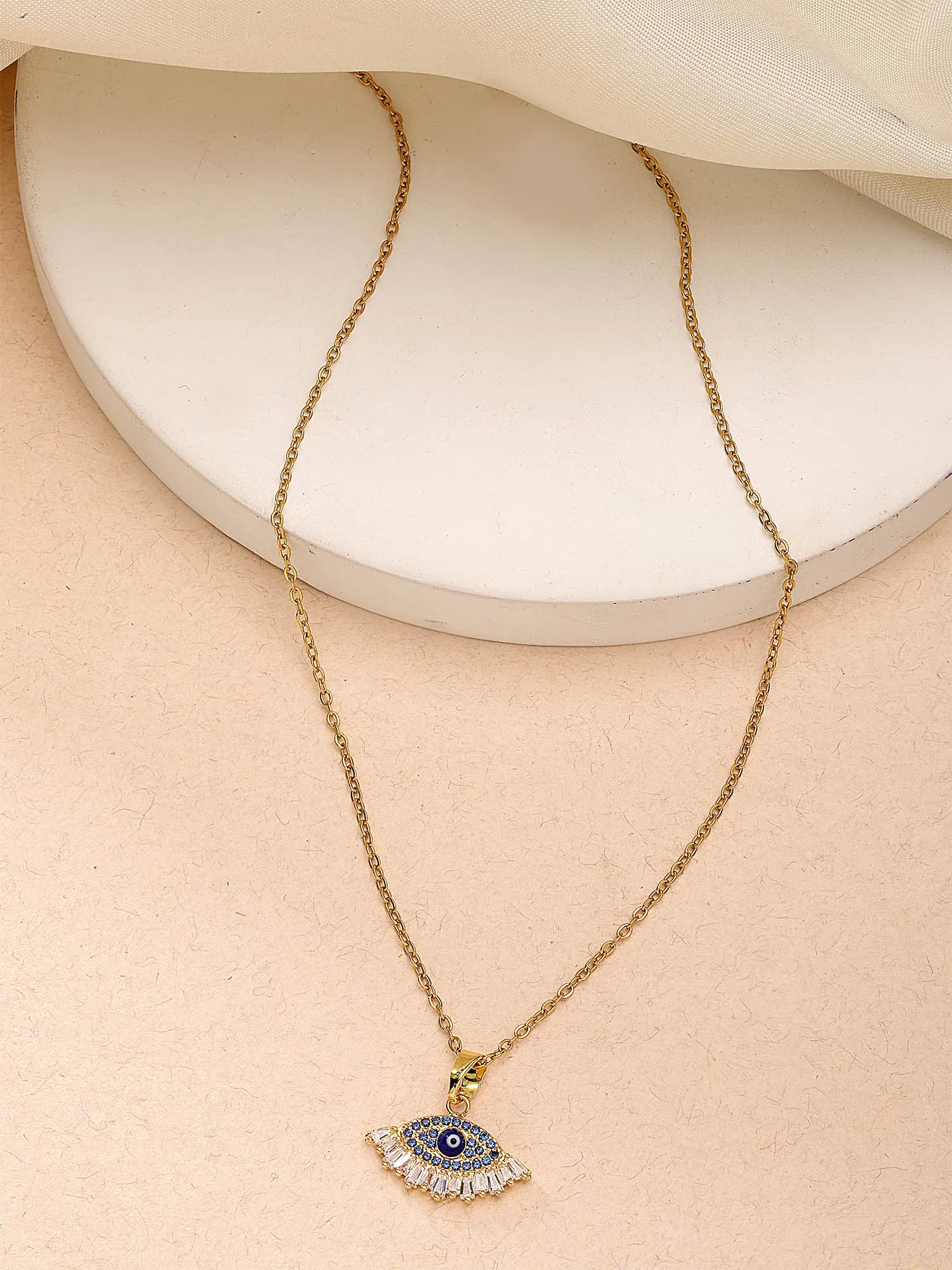 Bohey by KARATCART Gold-Plated Blue Cubic Zirconia Studded Evil Eye Pendant for Women