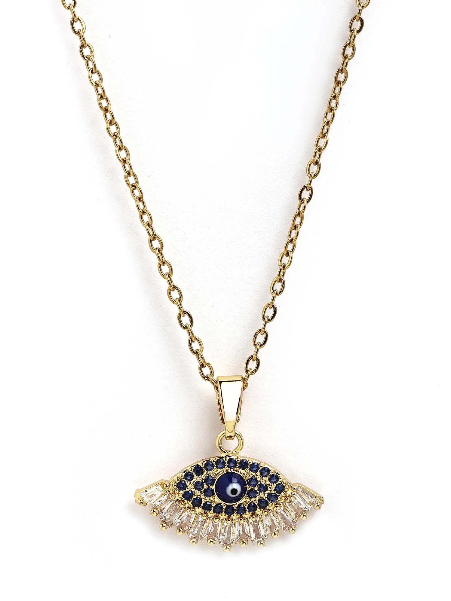Bohey by KARATCART Gold-Plated Blue Cubic Zirconia Studded Evil Eye Pendant for Women