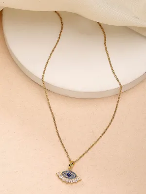 Bohey by KARATCART Gold-Plated Blue Cubic Zirconia Studded Evil Eye Pendant for Women