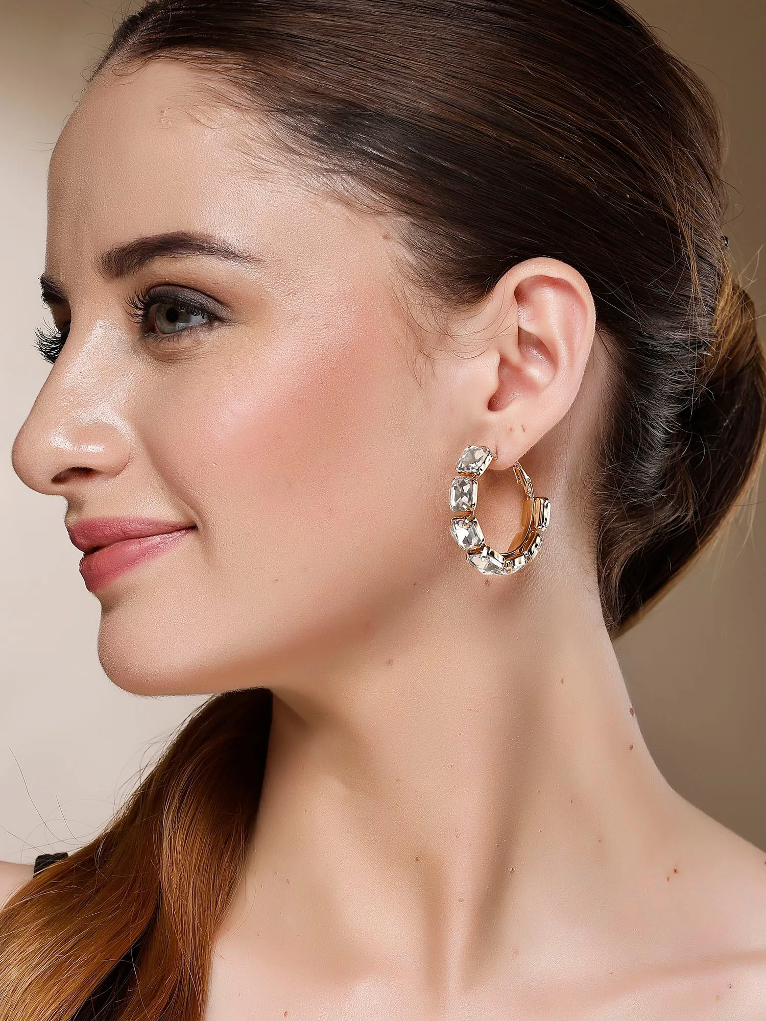 Bohey by KARATCART Gold-Plated Contemporary AD Hoop Earrings for Women