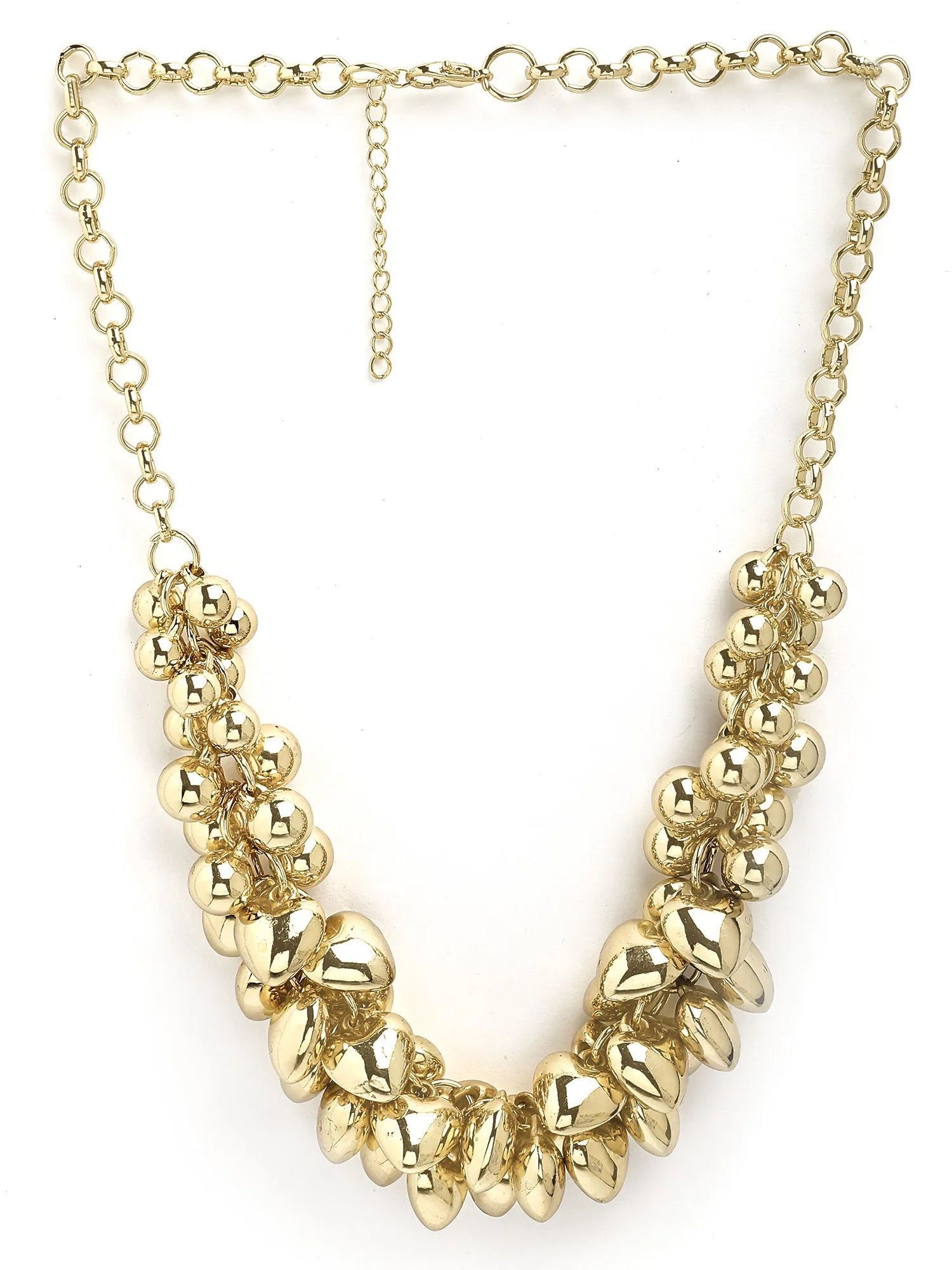 Bohey by KARATCART Gold-Plated Heart and Balls Studded Necklace for Women