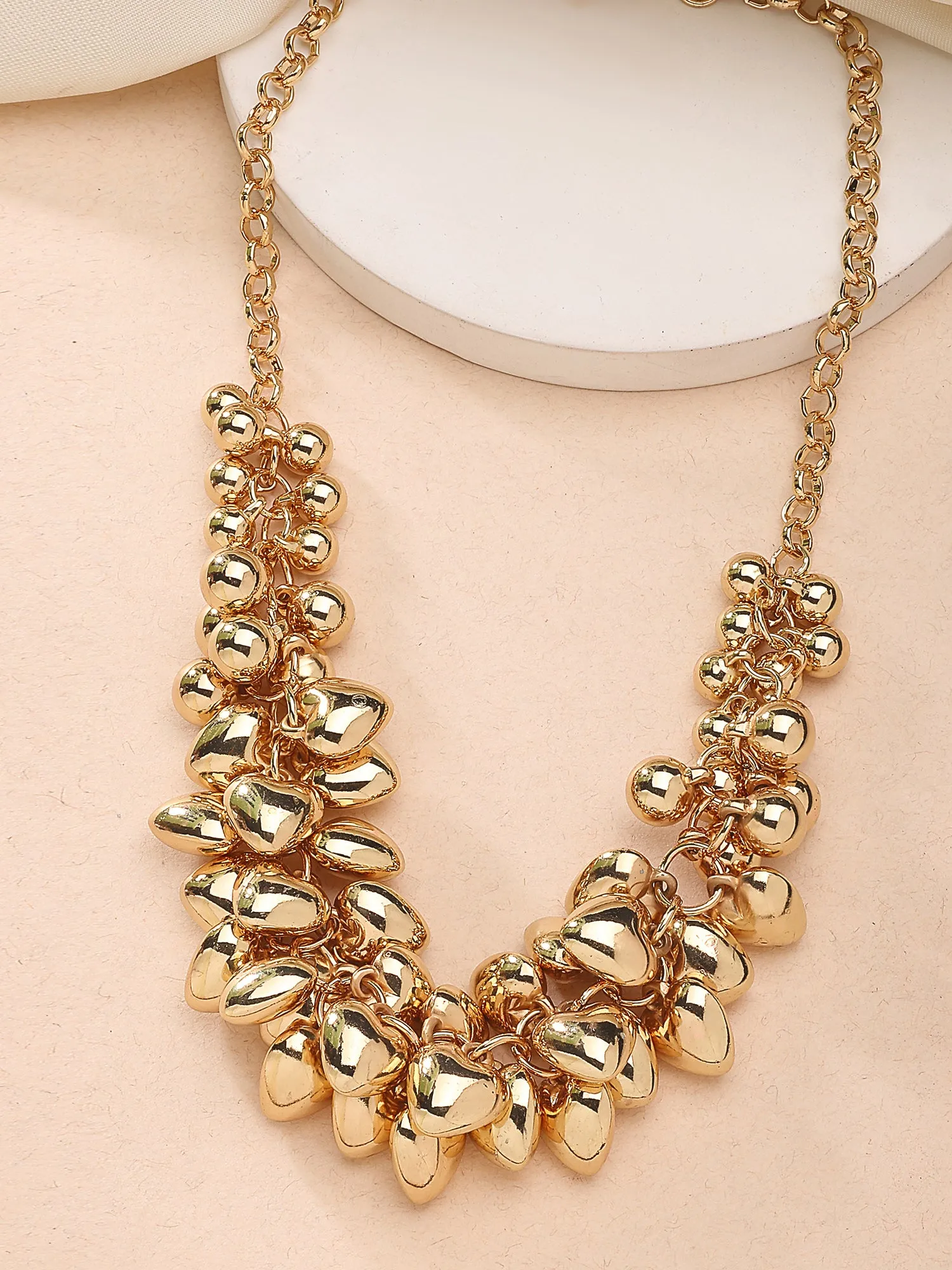 Bohey by KARATCART Gold-Plated Heart and Balls Studded Necklace for Women