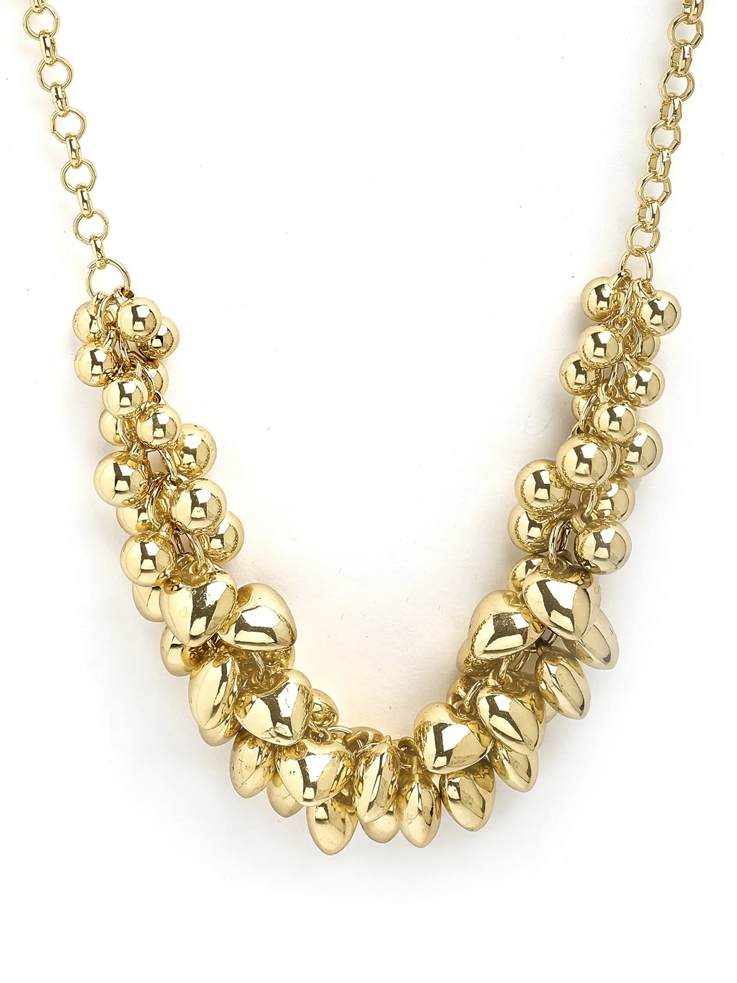 Bohey by KARATCART Gold-Plated Heart and Balls Studded Necklace for Women