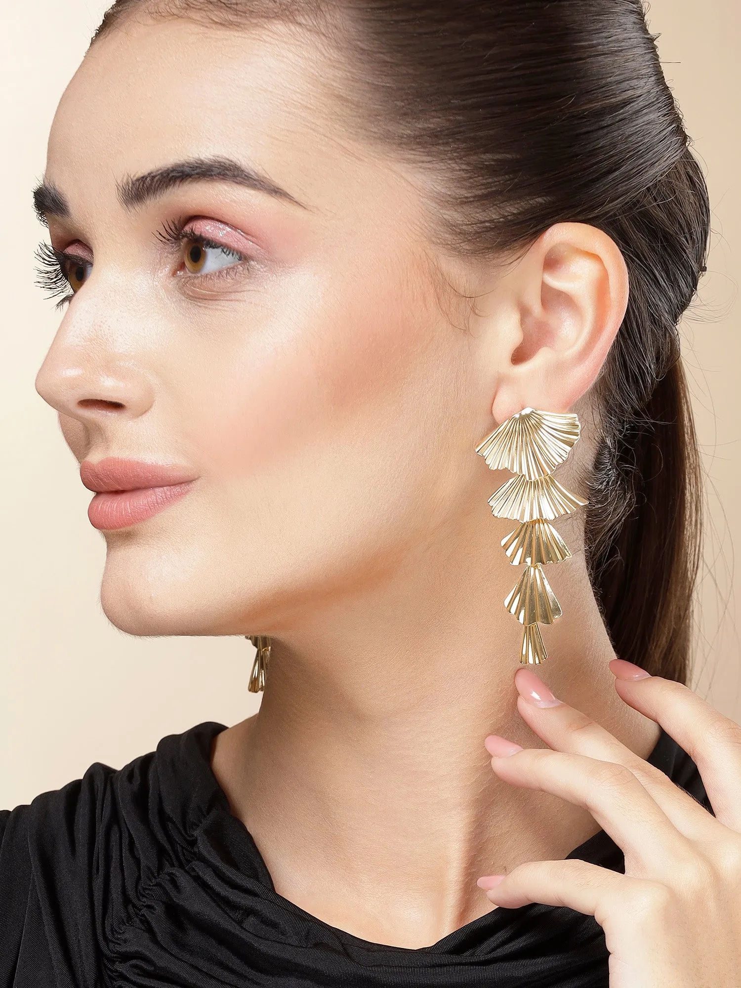 Bohey by KARATCART Gold Plated Leaf Design Drop Earrings for Women