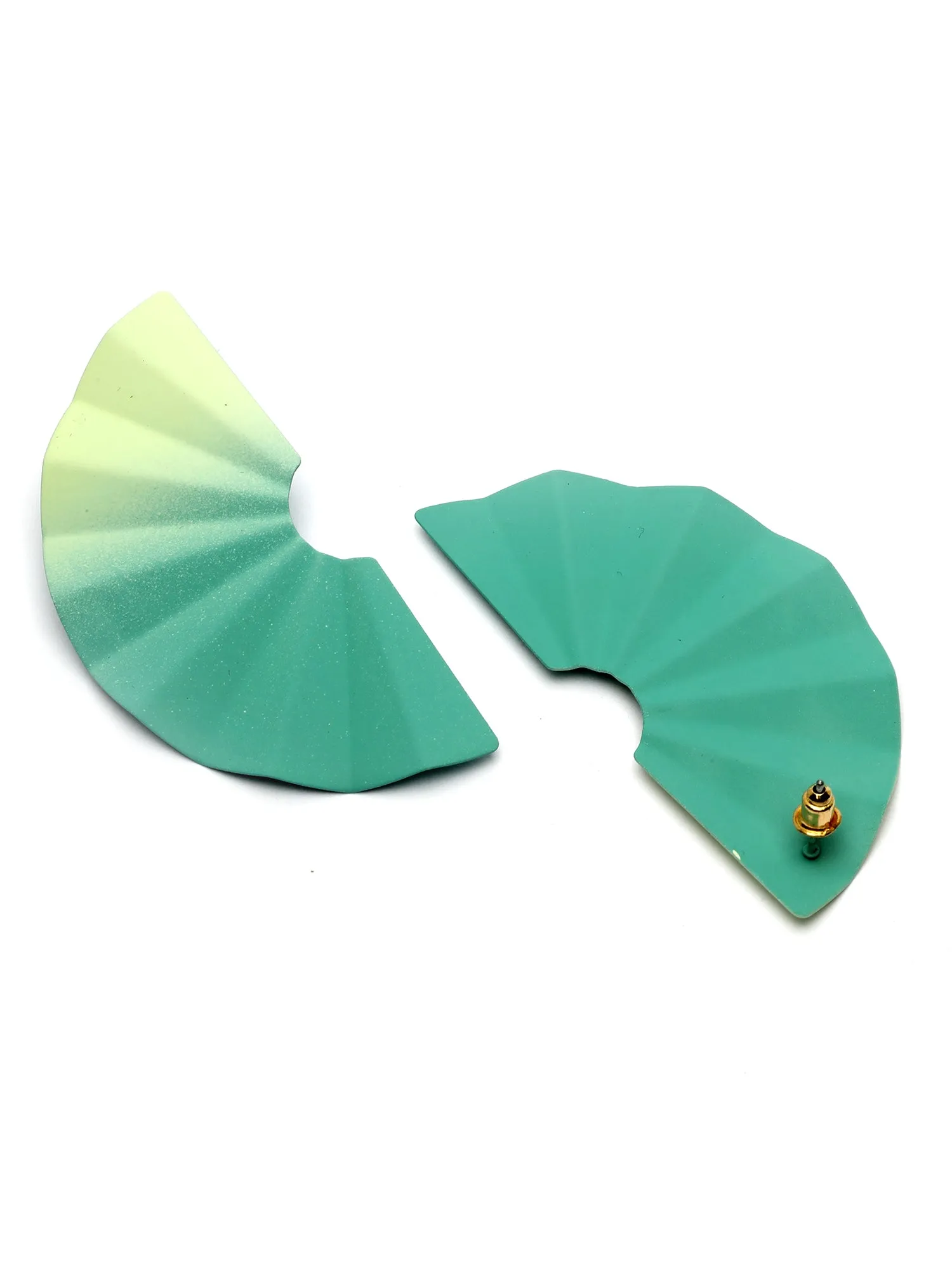 Bohey by KARATCART Gradient Green & Yellow Fan Shape Stud Earrings
