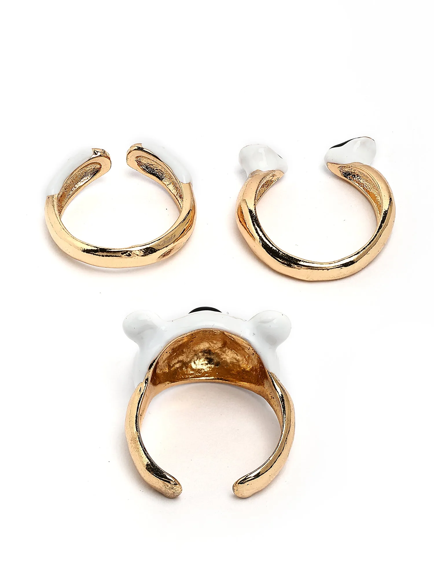 Bohey by KARATCART Set of 3 Gold-Plated Panda Design Boho Midi Finger Rings for Women