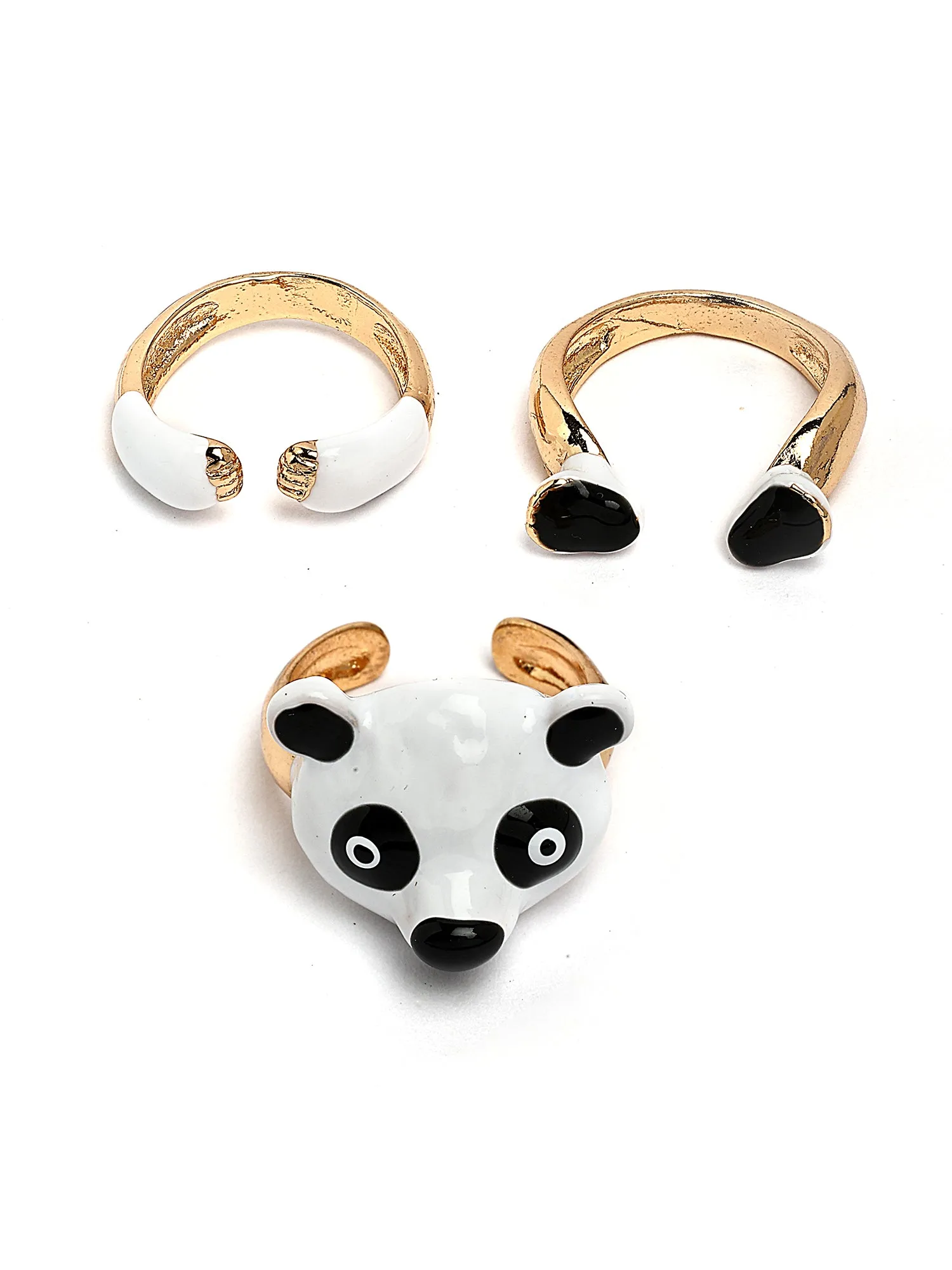 Bohey by KARATCART Set of 3 Gold-Plated Panda Design Boho Midi Finger Rings for Women