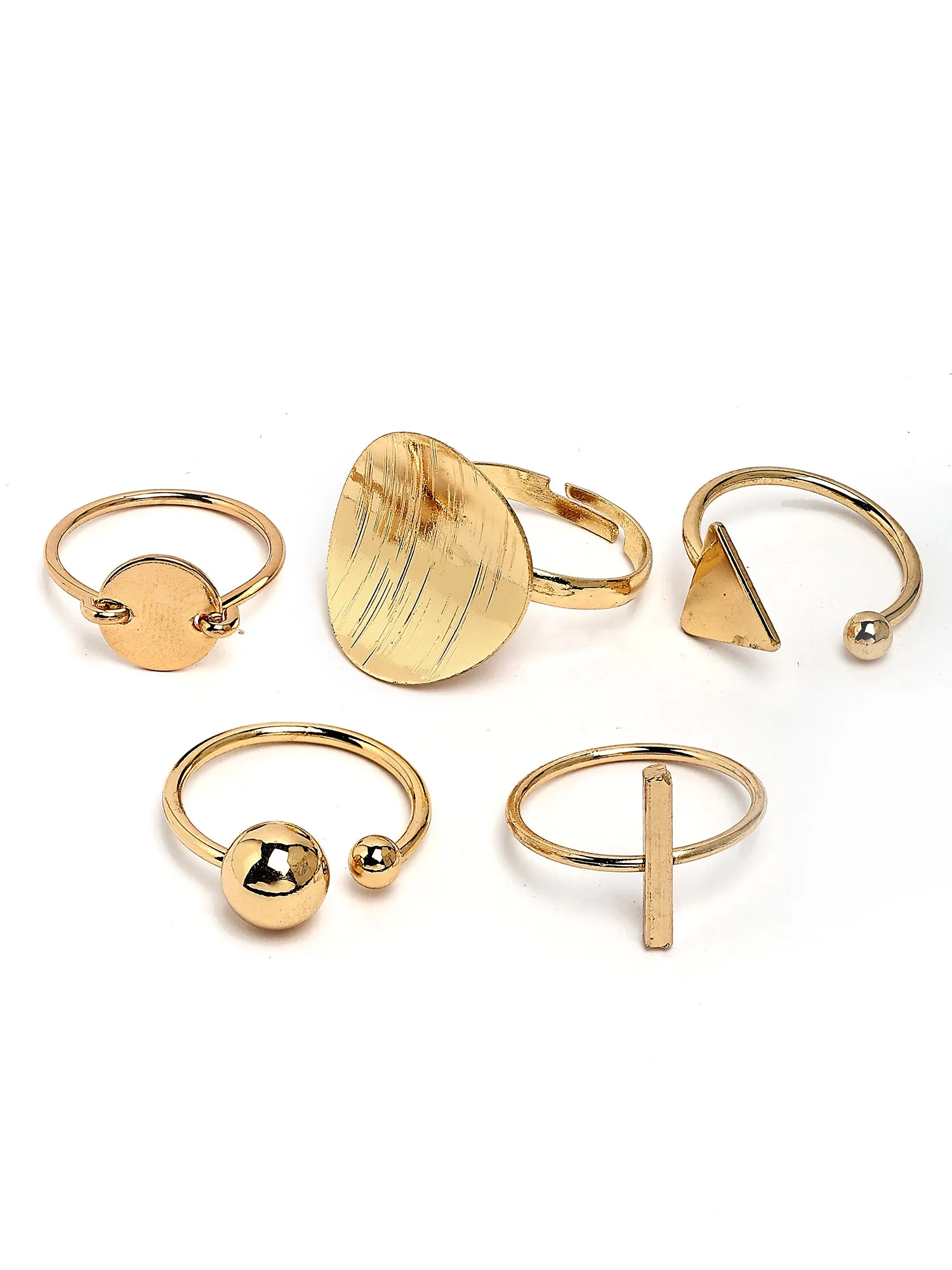 Bohey by KARATCART Set of 5 Gold-Plated Boho Midi Finger Rings for Women
