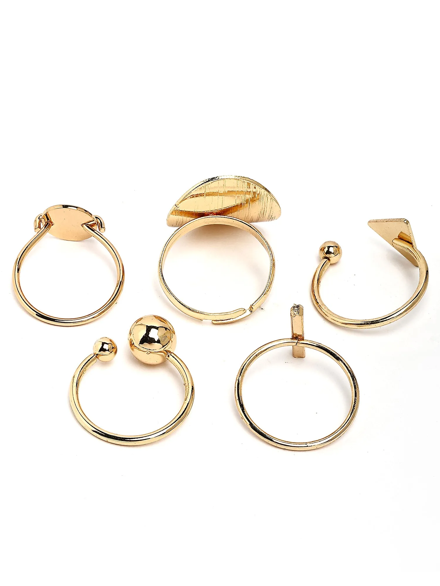 Bohey by KARATCART Set of 5 Gold-Plated Boho Midi Finger Rings for Women