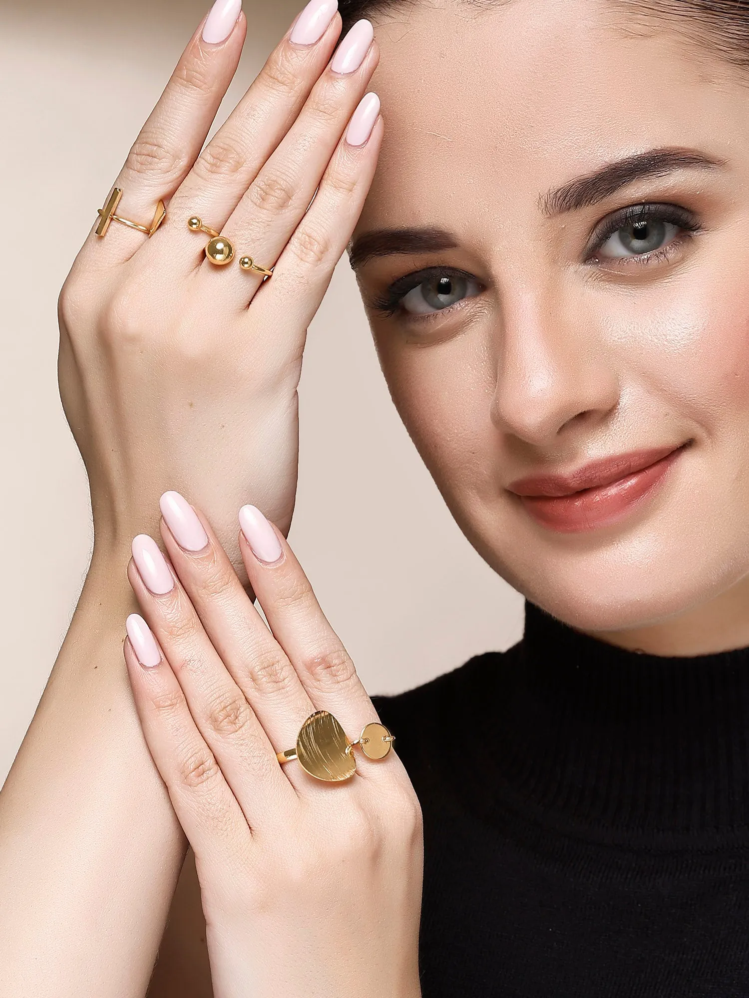 Bohey by KARATCART Set of 5 Gold-Plated Boho Midi Finger Rings for Women