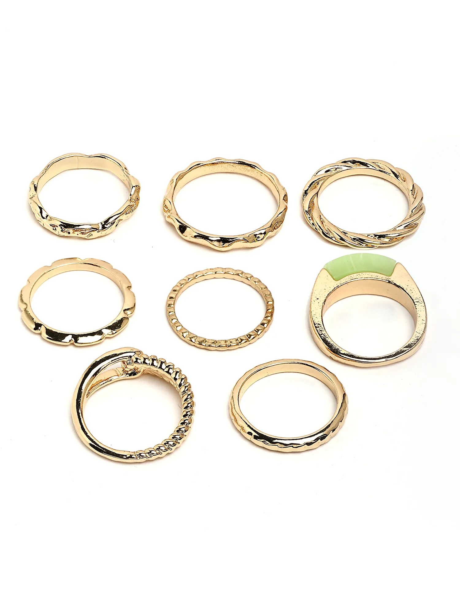 Bohey by KARATCART Set of 8 Gold-Plated Boho Midi Finger Rings for Women