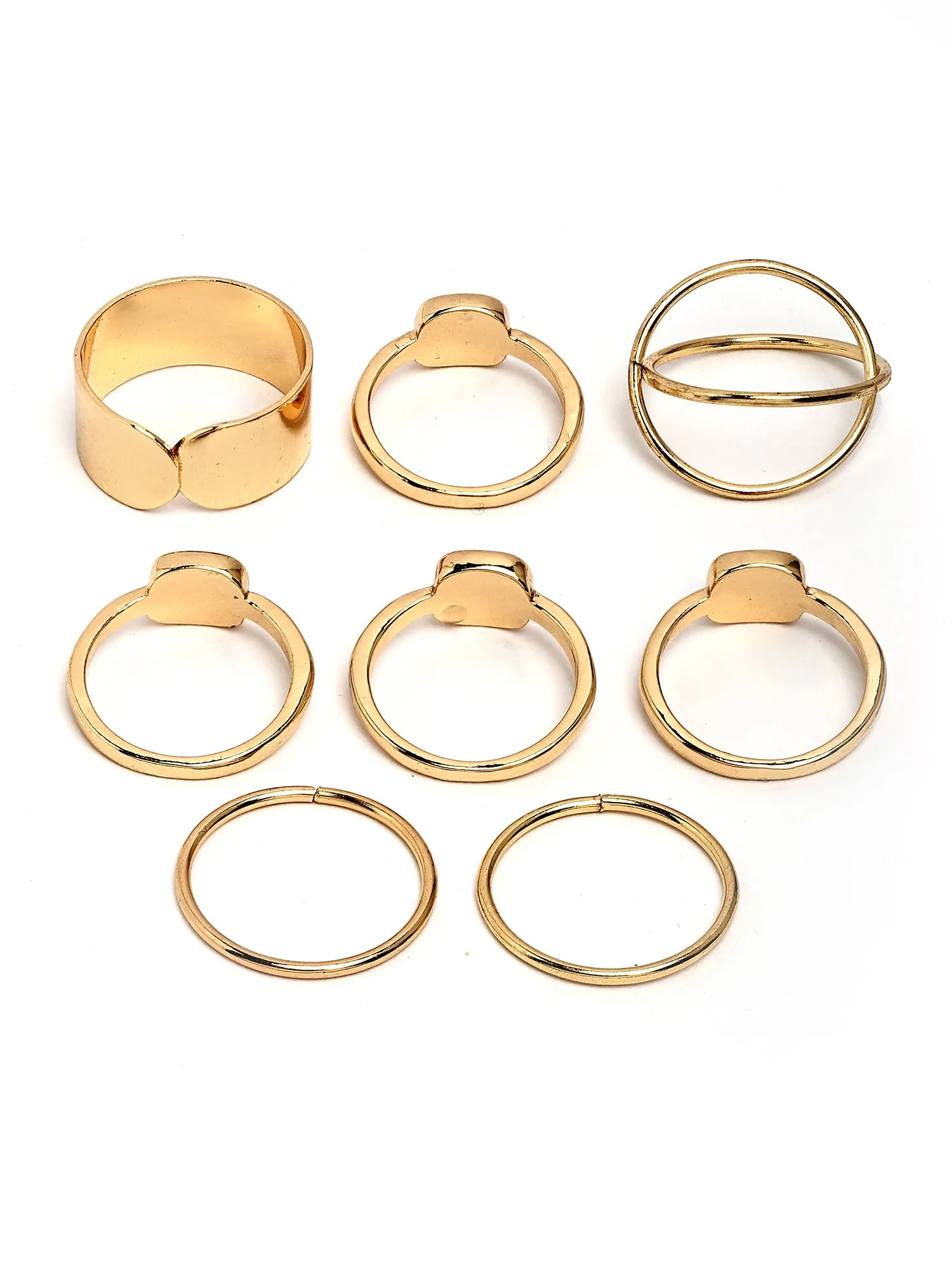 Bohey by KARATCART Set of 8 Gold-Plated Boho Midi Finger Rings for Women