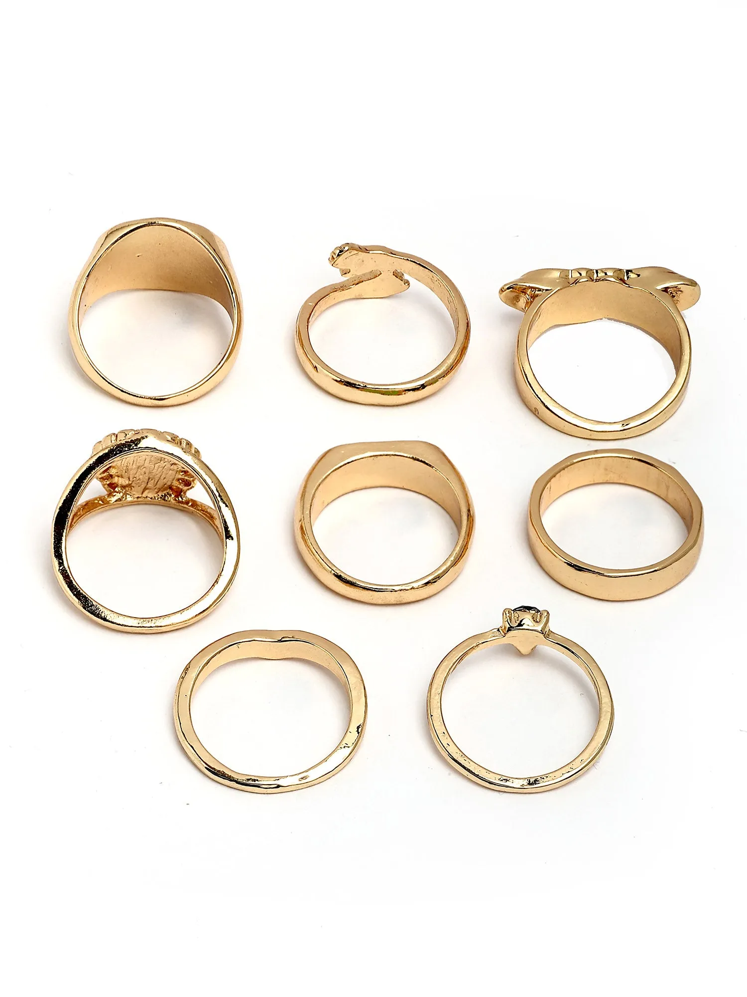 Bohey by KARATCART Set of 8 Gold-Plated Boho Midi Finger Rings for Women